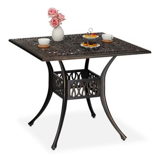 Relaxdays Relaxdays Mesa Terraza Con Agujero De Sombrilla, Aluminio Fundido, 75x90x90cm, Mesa Cuadrada De Jard&iacute;n, Negro Y Bronce