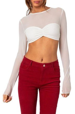 Edikted Night Out Sheer Crop Top in White at Nordstrom, Size Medium