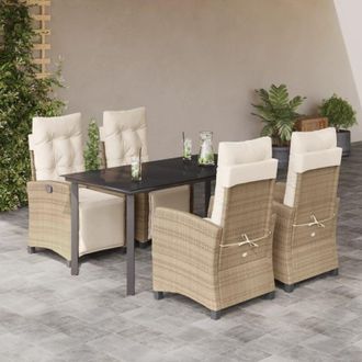 vidaXL Set Comedor De Jard&iacute;n 5 Pzas Con Cojines Rat&aacute;n Sint&eacute;tico Beige Vidaxl