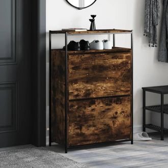 Berkfield Home Shoe Cabinet Smoked Oak 75x34x112 Engineered Wood in Brown