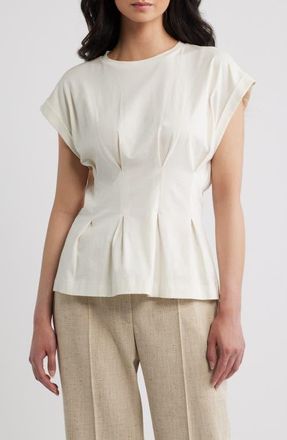 BOSS Evinata Pleated Peplum Top in Soft Cream at Nordstrom, Size X-Small