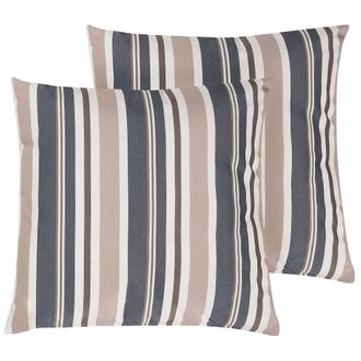 Beliani Conjunto De 2 Cojines De Poli&eacute;ster Azul Beige Patr&oacute;n De Rayas 40 X 40 Cm Jard&iacute;n Patio Exterior Kastos