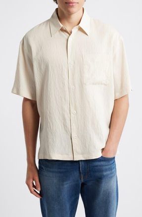 Frame Denim Textured Stripe Short Sleeve Button-Up Shirt in Natural Stripe at Nordstrom, Size Xx-Large