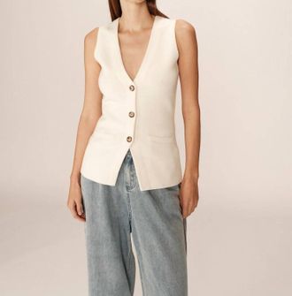 Grace & Mila Panama V-Neck Vest In Ecru