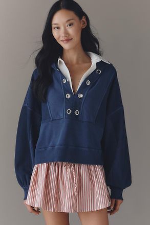 Pilcro Cotton Grommet Hooded Sweatshirt