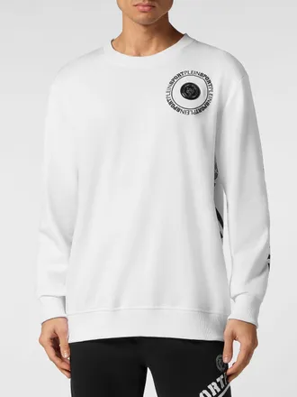 Plein Sport Felpa girocollo in cotone con logo a contrasto e stampa posteriore