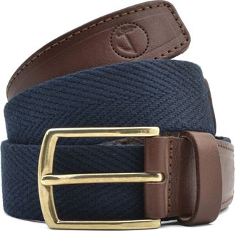 Seajure Mens Canvas and Leather Belt Navy and Brown (36in / 90cm)