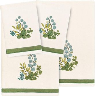 Linum Home Textiles 100% Turkish Cotton Botanica 4Pc Embellished Towel Set
