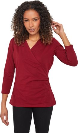 M&Co Womens 3/4 Sleeve Wrap Top - Womens Red