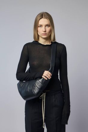 Rick Owens Knit T-shirt - Cropped Hooded Rib Ls T Black