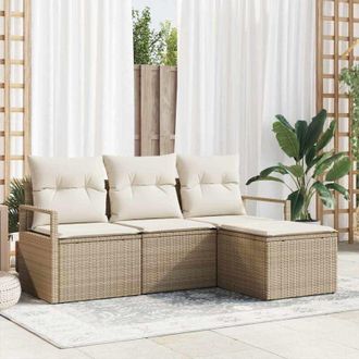 vidaXL Vidaxl - Conjunto De Sof&aacute; De Jard&iacute;n Con Coj&iacute;n 4 Pcs Beige, Crema