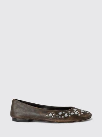 Gimaguas Aged Leather Ballet Flats with Stud Application and Round Toe