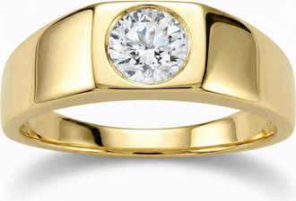 Pompeii3 Mens 1 ct Round Solitaire Diamond Wedding Ring 14k Yellow Gold