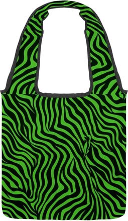 Generic Green Zebra Stripes Reversible Canvas Shoulder Tote - Double-Sided Print, 12oz Cotton, 27cm Drop, Fold-Flat Bag for Travel, Shopping, Street Outings