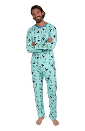Leveret Mens Loose Fit Cotton Matching Family Pajamas, Fun & Character Themes in Dinosaur Blue at Nordstrom, Size Xx-Large