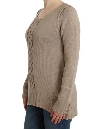 Roberto Cavalli Womens Beige Knitted Wool Sweater Clothing