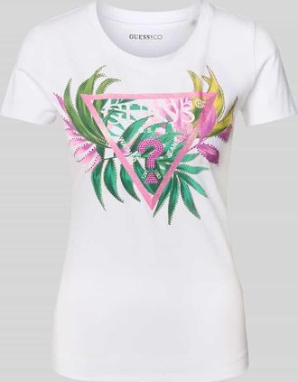 Guess T-Shirt mit Label-Print in Weiss, Gr&ouml;&szlig;e XS