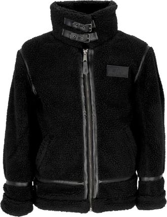 Alpha Industries Zwarte Teddy Sherpa Jas met Hoge Kraag - Heren - Winterjassen - Zwart - XL - Polyester - Jassen
