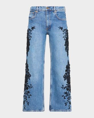 Ramy Brook Lea Beaded Cropped Wide-Leg Jean