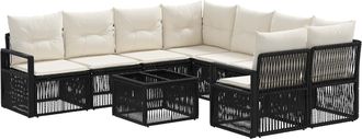 vidaXL Conjunto De Sof&aacute;s De Jard&iacute;n 9 Uds. Negro Rat&aacute;n Sint&eacute;tico Vidaxl