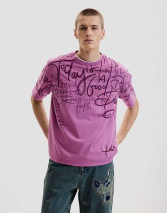 Desigual T-shirt a maniche corte viola con scritta