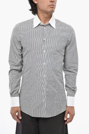 Dolce & Gabbana MARTINI Camicia in Popeline di Cotone a Righe con Colletto e Polsini a Contrasto Dolce & Gabbana