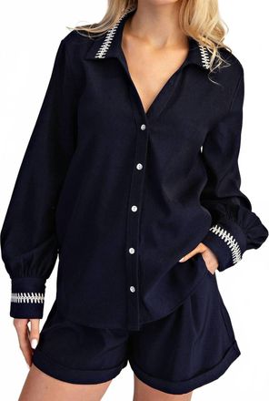 Glam Stitched Grace Button-Down Shirt In Navy