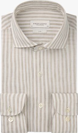 Profuomo Linnen overhemd Profuomo Regular fit beige wit gestreept