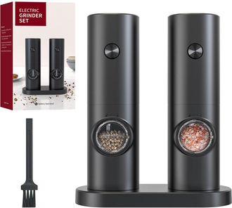 OEM Molinillos El&eacute;ctricos De Sal Y Pimienta - Juego De 2 Molinillos De Especias A Pilas Con Base, Luz Led Blanca Y Ajuste De Molienda Regulable (pilas No 