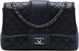 Chanel Pre-owned Elementary Chic Flap Bag - Dames - Vintage Schoudertas - Blauw - ONE Size - Leer - Vintage