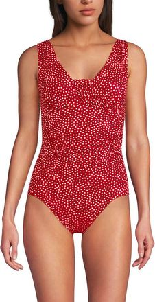 Lands End D-Cup Slender Grecian Tummy Control Chlorine Resistant One Piece Swimsuit in Red Mini Dot at Nordstrom, Size 10