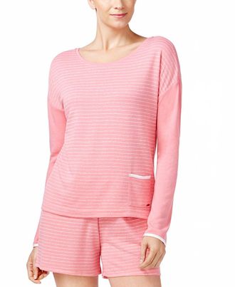 Nautica Sleepwear French Terry Pajama Top In Rose Stripe