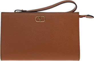 Valentino Garavani Leren Logotas - Dames - Clutches - Bruin - ONE Size - Leer - Tassen