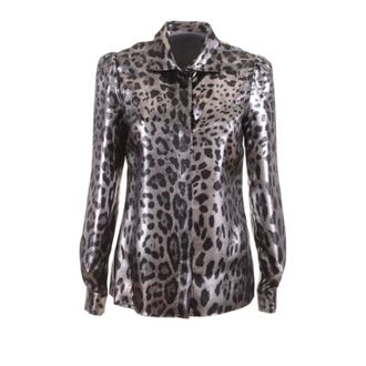 Dolce & Gabbana Overhemden, Dames, Grijs, M, Animal Print Long Sleeve Shirt