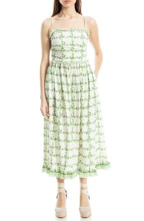 Max Studio Ruffle Printed Midi Sundress in White/Green Floral at Nordstrom Rack, Size X-Small