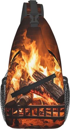 Generic Burning Firewood Large Fireplace Sling Bag Breathable Cross Body Bag Trendy Chest Backpack For Cycling Women Camping