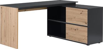 Vente-Unique Escritorio rinconera con 2 puerta correderas - MDF - Color: natural y negro - COLIOBA