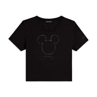 Freddy T-shirt cropped da donna con Mickey Mouse in strass