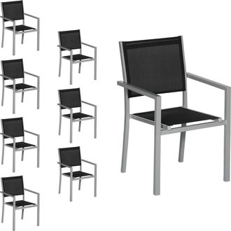 Happy Garden Juego De 8 Sillas De Aluminio Gris Textileno Negro
