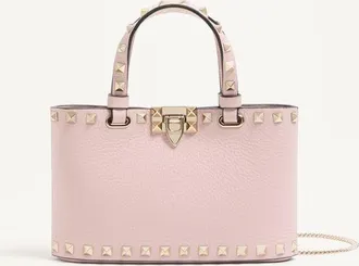 Valentino Garavani Rockstud Mini Shopping Bag In Grainy Calfskin Woman PINK UNI