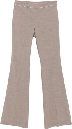 D.exterior Beige Flared Broek met Applicatie Tailleband - Dames - Wijde Broeken - Beige - L - Wol - Broeken