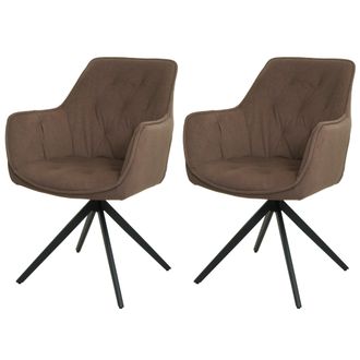 Hhg Hhg - Nunca Usado] Juego De 2 Sillas De Comedor 503, Silla De Cocina Silla Tapizada Con Reposabrazos, Giratoria, Metal Tela/textil, Marr&oacute;n