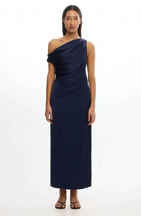 Significant Other Alyssa One-Shoulder Satin Maxi Gown In Sapphire Blue
