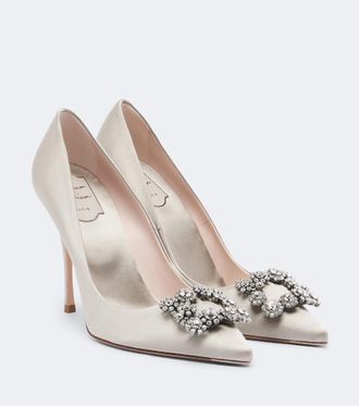 Roger Vivier Flower Strass embellished satin pumps