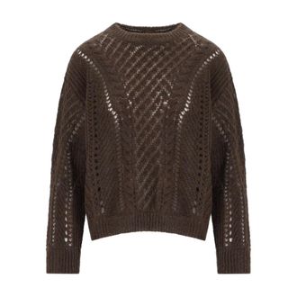 Twinset Perforated Crewneck Sweater - Dames - Ronde hals truien - Bruin - S - Wol - Truien & Vesten