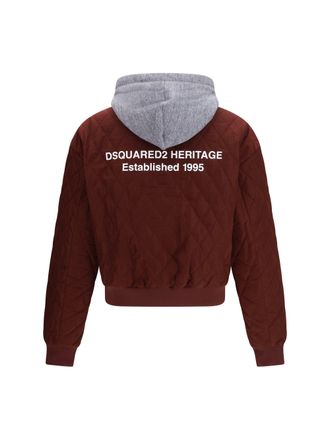 Dsquared2 Quilted Hooded Bomber Jacket - Burgundy