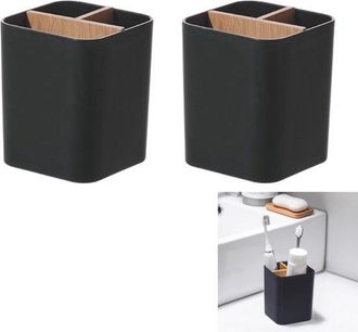 OEM Paquete De 2, Caja De Almacenamiento Para Diversos Art&iacute;culos, Apto Para Cepillos De Dientes El&eacute;ctricos, Pasta De Dientes Y Cosm&eacute;ticos, Negro