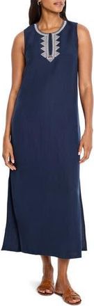 Nic+Zoe Sunset Soir&eacute;e Embroidered Linen Blend Sundress in Dark Indigo at Nordstrom Rack, Size X-Small