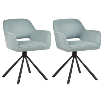 Beliani Beliani - Conjunto De 2 Sillas De Comedor Modernas De Tela Asiento Acolchado Patas De Metal Negro Giratorias Verde Menta Loures