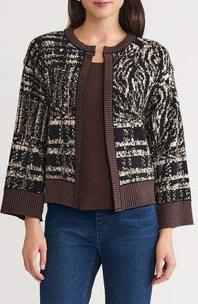 Ming Wang Contrast Trim Cozy Knit Cardigan in Dark Umber/Black/Twig at Nordstrom, Size Xx-Small